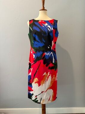Lafayette 148 New York Abstract Expressionist Floral Sheath Dress - Size 8